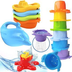 Baby Bath Toys Rainbow Stacking Cups Bath Boats Train Sea Animal Shapes Toys